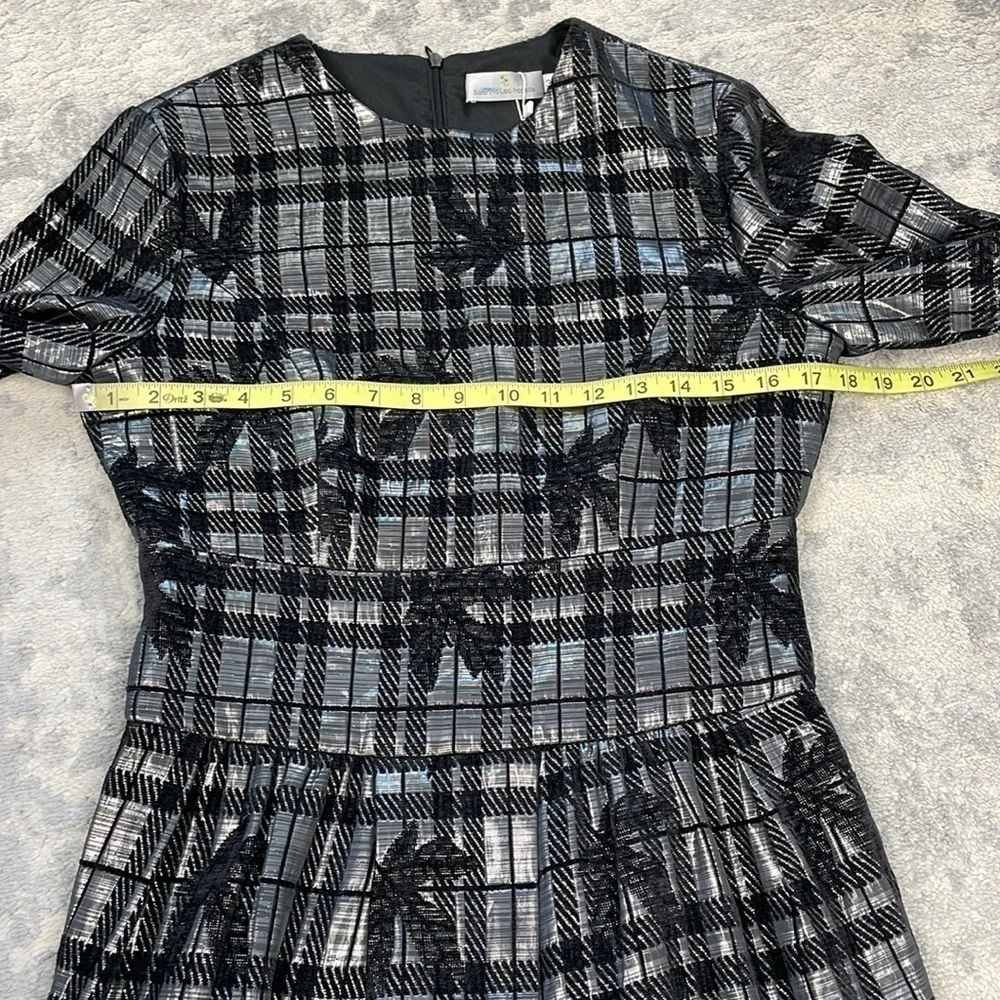 NWT Sabrina Lachapelle Textured Plaid Brocade Metallic Long Sleeve Dress Sz 36